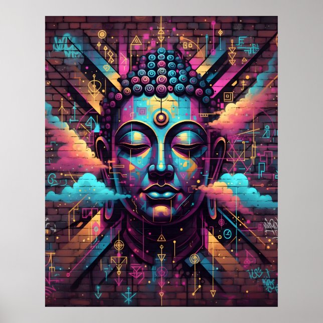 Affiche Art Moderne inspiré des Graffiti | Bouddha méditan (Devant)