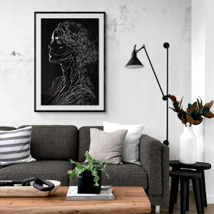 Affiche Art Moderne Line Portrait femme Ai Art