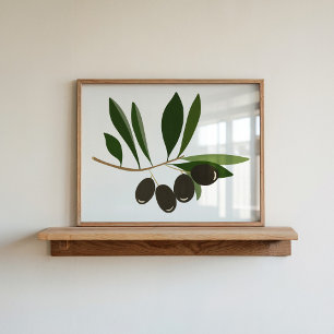 Affiche Art Moderne Peint À La Main Gouache Olive Branch