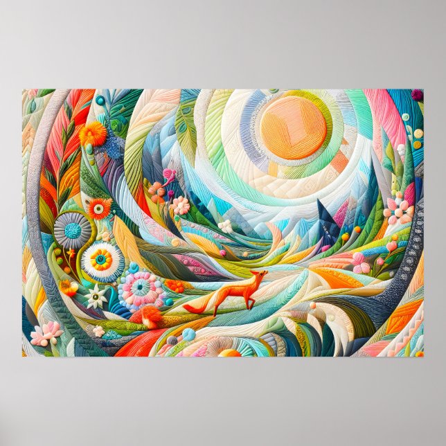Affiche Art Moderne Rebrodé Look Printemps Paysage (Devant)