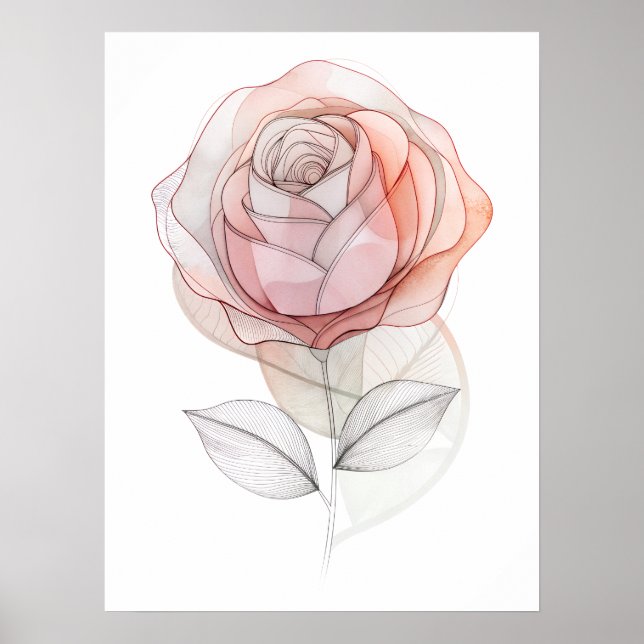 Affiche Art moderne Rose Abstrait Line (Devant)