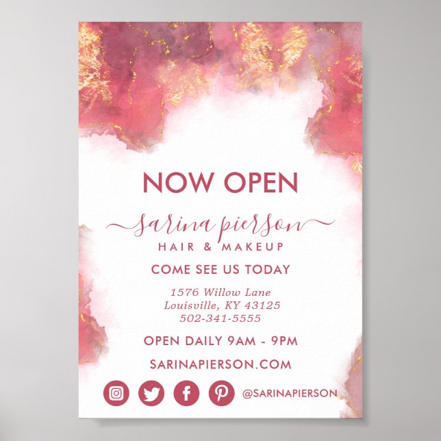 Affiche Art Moderne Rose Et Or Liquide Encre Business (Devant)