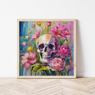 Affiche Art moderne Vie morte Crâne et fleurs Abstraits