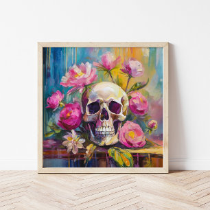 Affiche Art moderne Vie morte Crâne et fleurs Abstraits