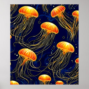 Affiche Art Motif de méduse orange