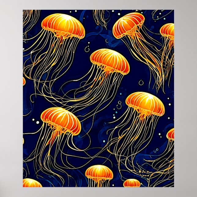 Affiche Art Motif de méduse orange (Devant)