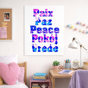 Affiche Art multicolore de mots de paix multilingue avec d