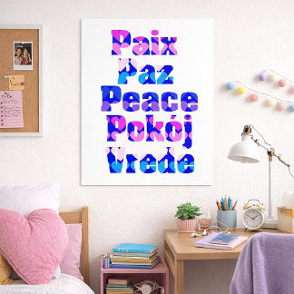 Affiche Art multicolore de mots de paix multilingue avec d