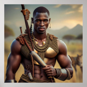 Affiche Art Mur Tribal Guerrier Africain