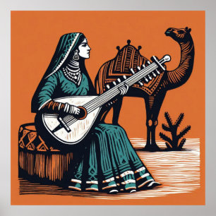 Affiche Art musical indien vintage orange culturel