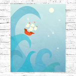 Affiche Art nautique<br><div class="desc">Un voilier est assis au sommet d'une vague océanique sous un ciel étoilé. Parfait pour les marins,  les voyageurs et les aventuriers partout.</div>