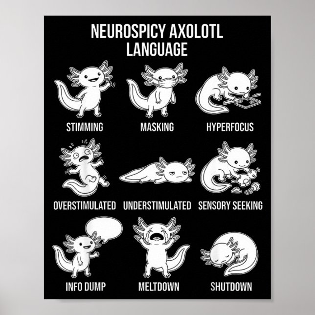 Affiche Art Neuroépicé Axolotl Autisme Tdah Stimming (Devant)