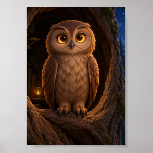 Affiche Art nocturne du sage hibou enchanté