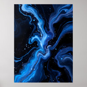 Affiche Art Noir Et Blanc Abstrait.Marbre Bleu Cosmique