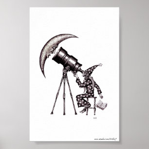 Affiche Art noir et blanc surréaliste d'astronome et de