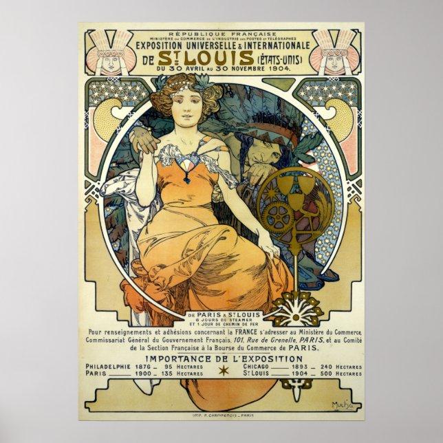 Affiche Art nouveau 1904 Exposition mondiale par Alphonse  (Devant)