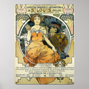 Affiche Art nouveau 1904 Exposition mondiale par Alphonse 