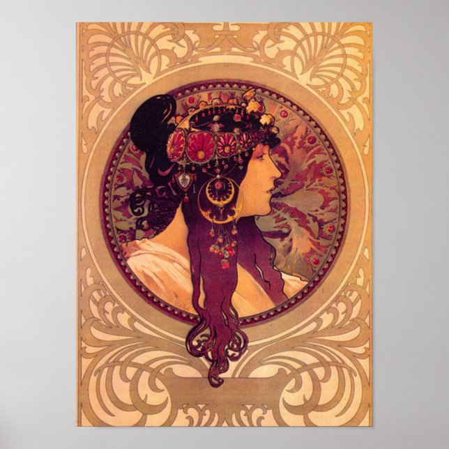 Affiche Art nouveau Alphonse Mucha Donna élégante femme (Devant)