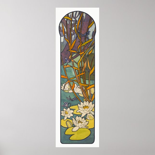 Affiche Art nouveau Alphonse mucha étang à fleurs dragonfl (Devant)