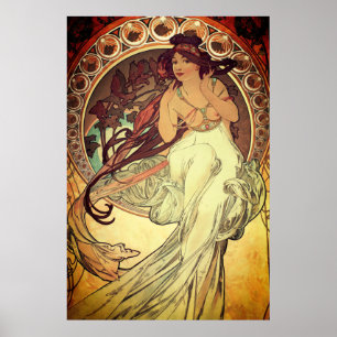 Affiche Art nouveau Alphonse Mucha femme muse de la musiqu
