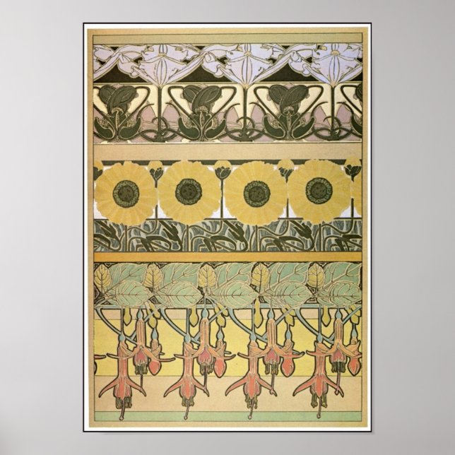 Affiche Art nouveau alphonse mucha fuschia fleurs (Devant)