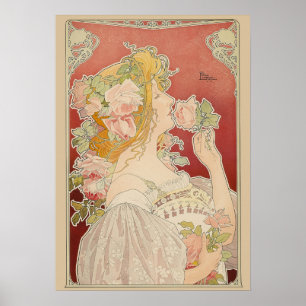 Affiche Art Nouveau Belle Époque Dame Roses Livemont