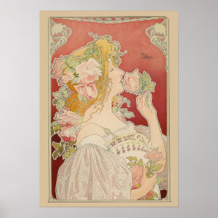 Affiche Art Nouveau Belle Époque Dame Roses Livemont