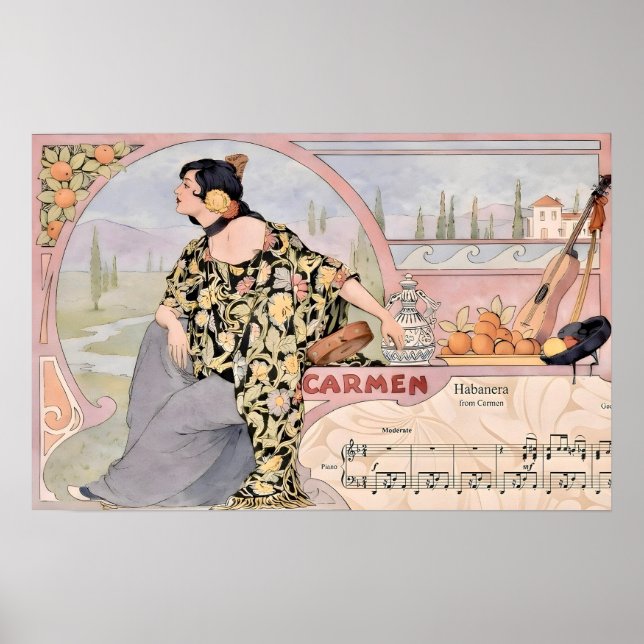 Affiche Art Nouveau Carmen Habanera Print – Vintage Opera  (Devant)