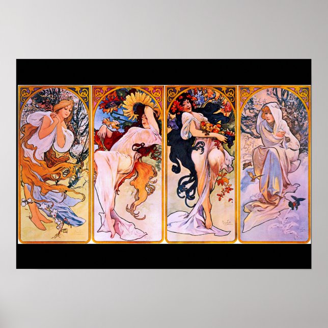 Affiche Art Nouveau couleurs vives 4 Saisons Femmes (Devant)