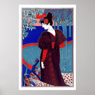 Affiche Art nouveau de l'ère victorienne femme et paons