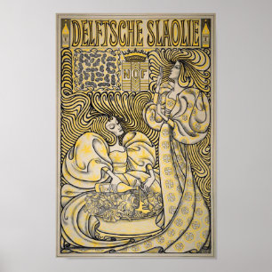 Affiche Art Nouveau Delftsche Slaolie Delft Huile de salad