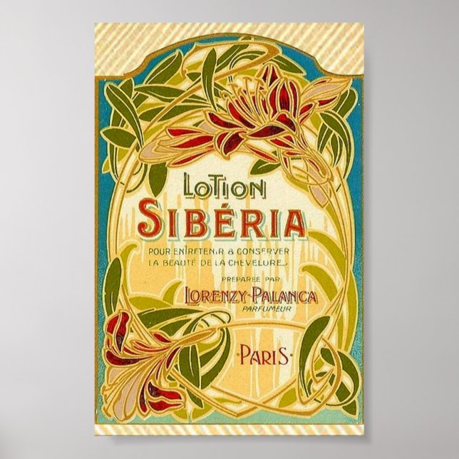 Affiche Art nouveau floral beauté lotion Siberia étiquette (Devant)