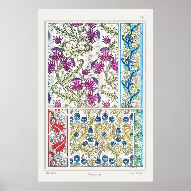 Affiche Art nouveau floral chardon fleurie textile art (Devant)
