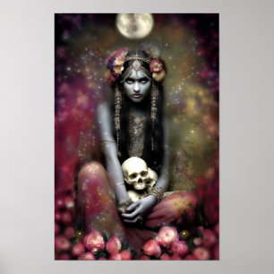 Affiche Art Nouveau floral crânes de déesse Kali Ma