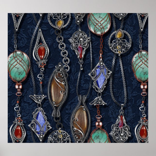 Affiche Art Nouveau Floral : Denim Elegance. (Devant)