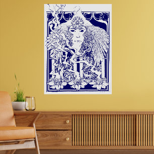 Affiche Art Nouveau floral psychedelique des années 60