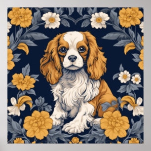 Affiche Art Nouveau Floral Roi Charles Cavalier Spaniel