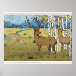 Affiche Art nouveau forêt de cerfs Maurice Verneuil Art