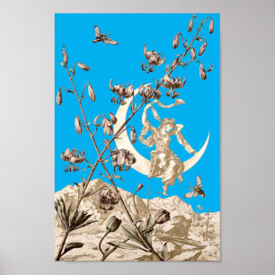 Affiche Art Nouveau Girl on Crescent Moon par A. Seder