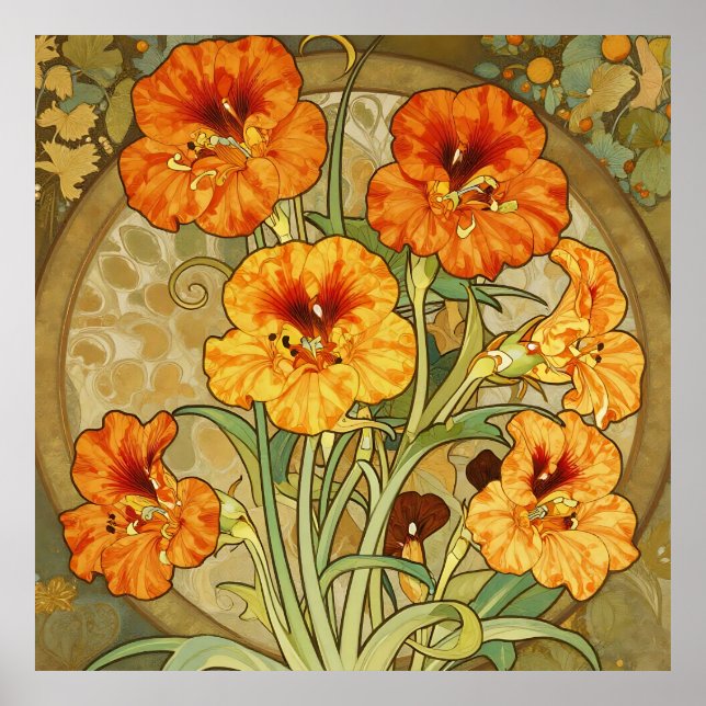 Affiche Art Nouveau Nasturtium Floral Pattern (Devant)