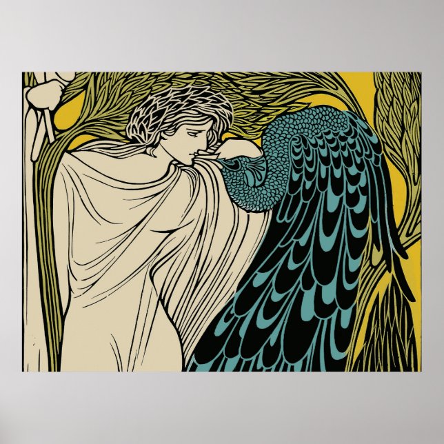 Affiche Art Nouveau oiseau paon fin (Devant)