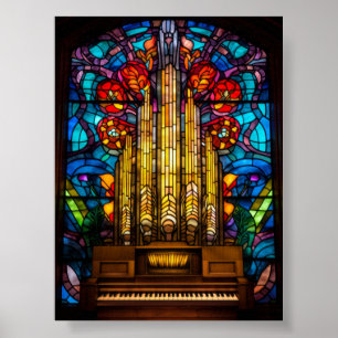 Affiche Art Nouveau Orgue à Tuyaux Vitrail Art