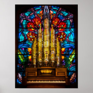 Affiche Art Nouveau Orgue à Tuyaux Vitrail Art