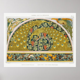Affiche Art nouveau paon animaux vignes verneuil