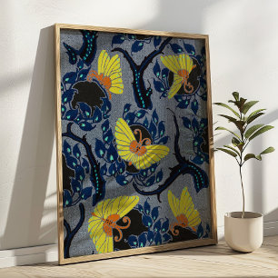 Affiche Art Nouveau Papillon Motif Textile Vintage Art