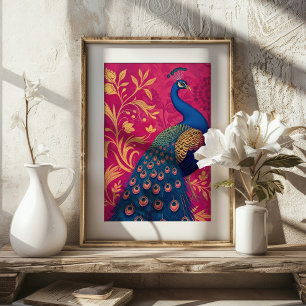 Affiche Art Nouveau Peacock sur Fuchsia Vibrant