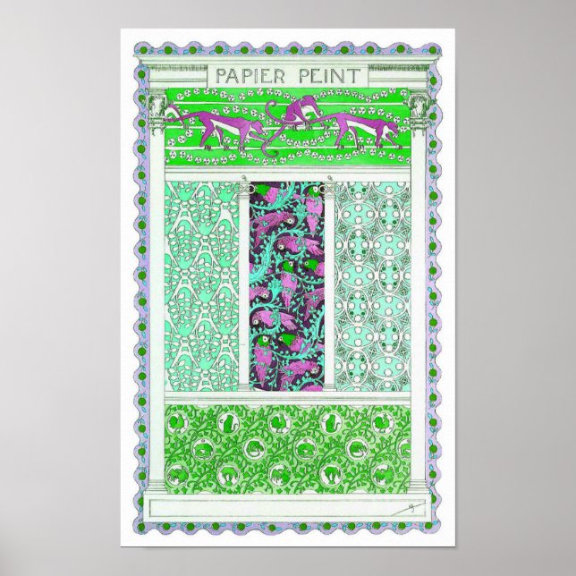 Affiche Art nouveau perroquet singe jungle tropicale desig (Devant)