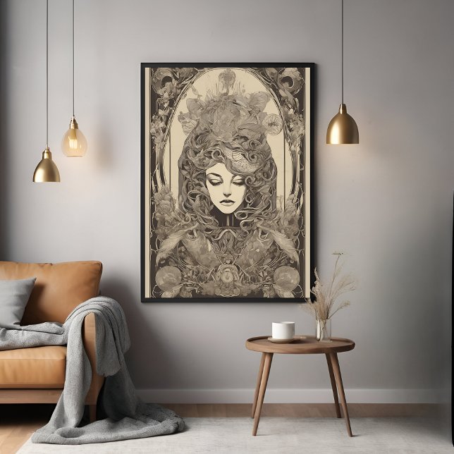 Affiche Art Nouveau Portrait féminin Art floral complexe (Créateur téléchargé)