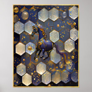 Affiche Art Nouveau Purple Gold Imaginaire Cheval Design