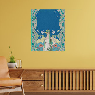 Affiche Art Nouveau Vintage Dame Bleue & Voûte Florale